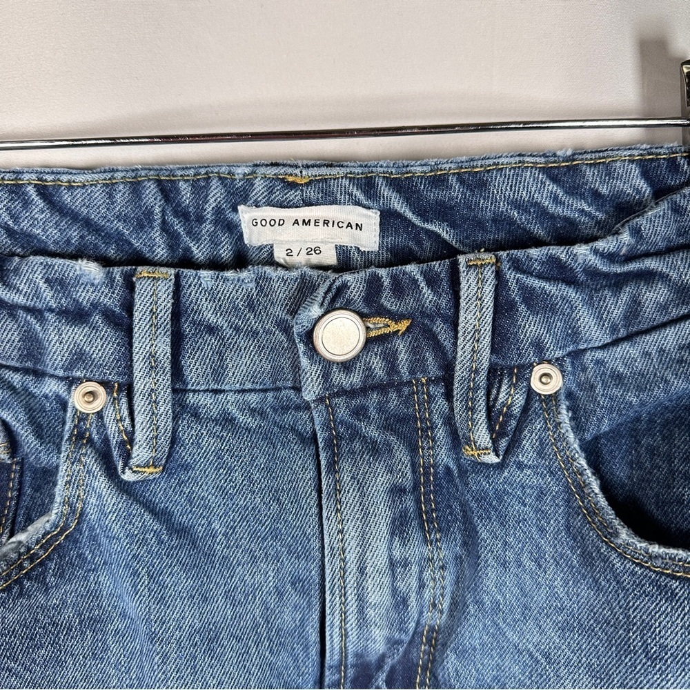 Good American ‘Good Boy’ Side-Slit Straight Jeans Blue941 (2/26) Rigid High Rise - Picture 5 of 13
